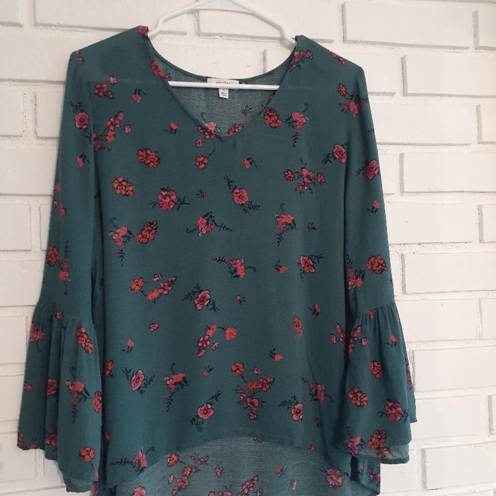 Green and Red Floral Blouse